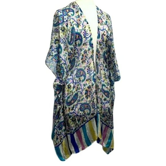 Soft Surroundings Duster 100% Silk Paisley Striped Ruana Kimono S/M Resort - Picture 8 of 8